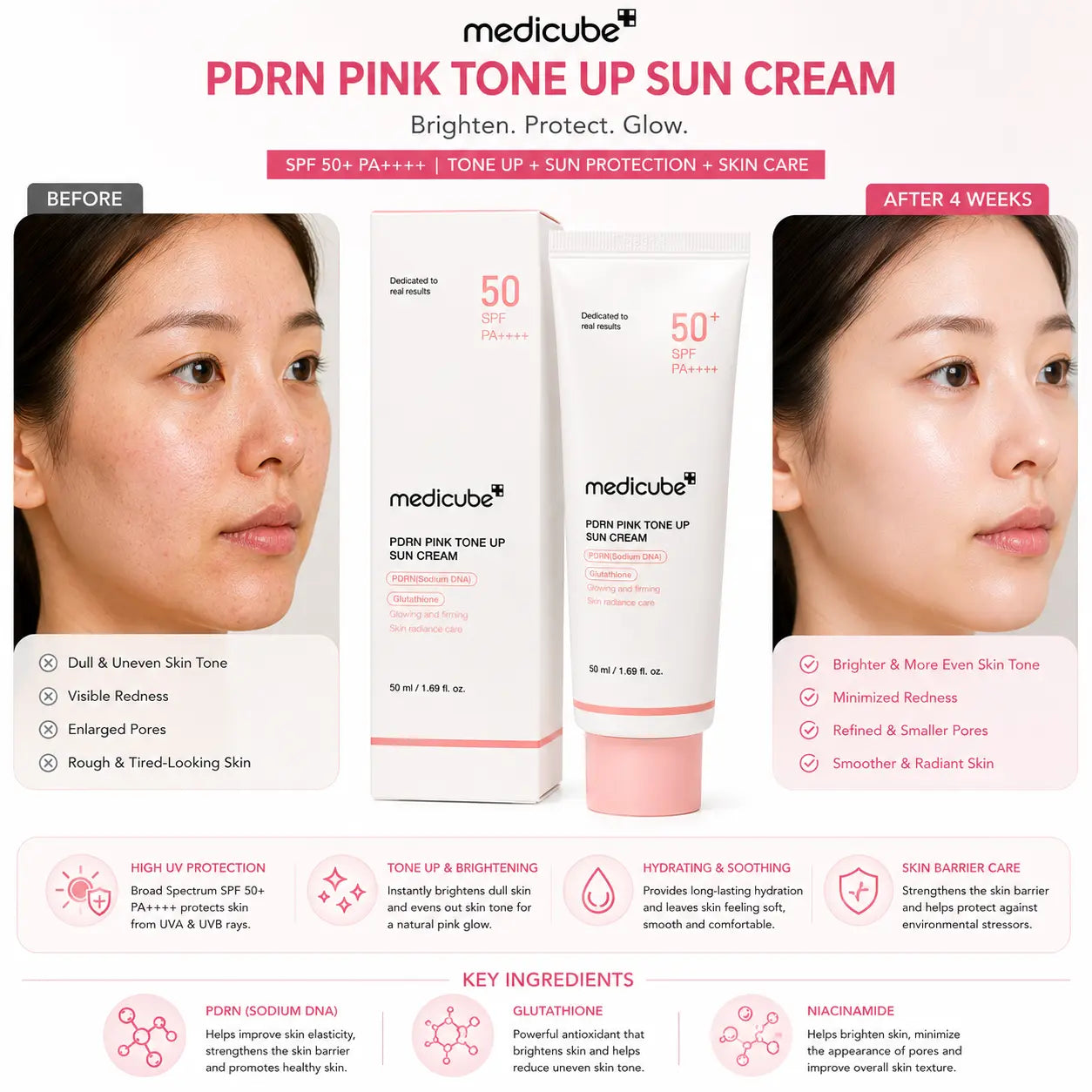 Medicube PDRN Pink Tone Up Sun Cream SPF50+ PA++++