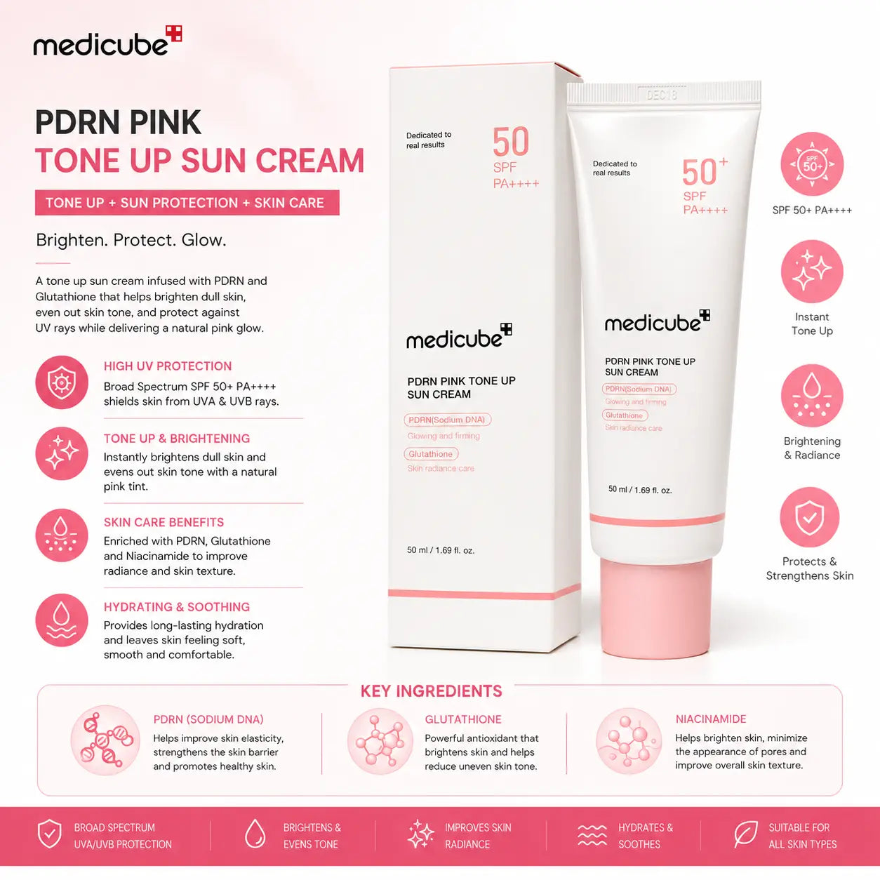 Medicube PDRN Pink Tone Up Sun Cream SPF50+ PA++++