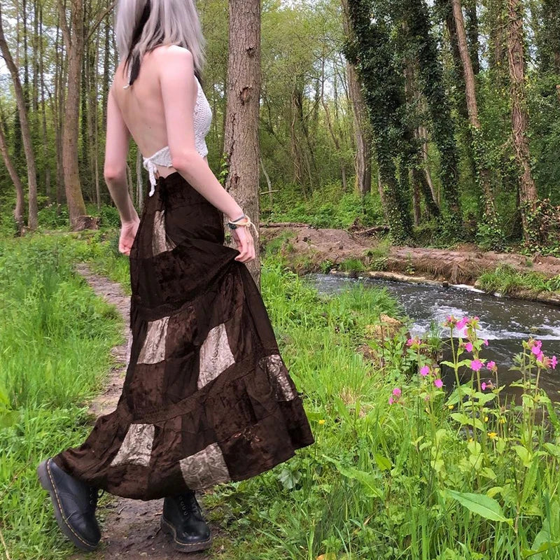 Rapcopter - 2K Boho Grunge Pleated Long Skirt