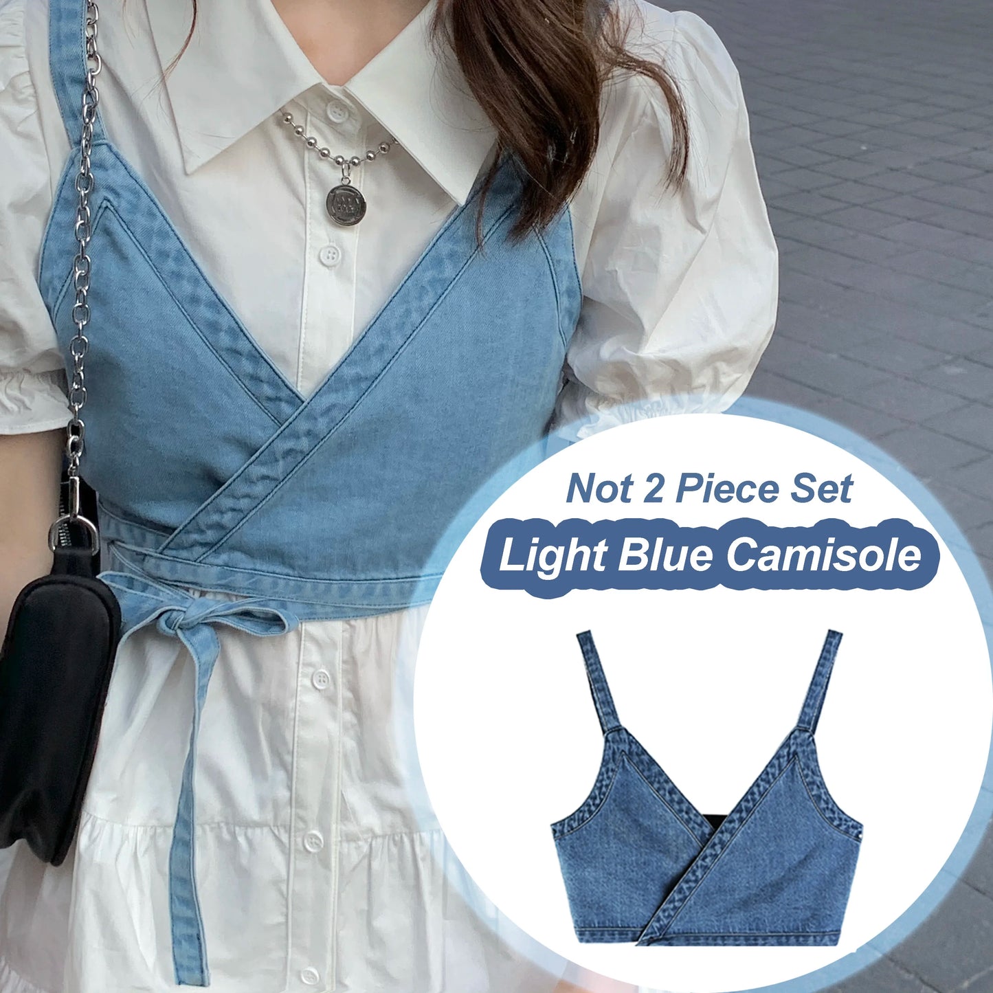 High Waist Y2K Denim Camisole + Elegant Puff Sleeve Mini Dress