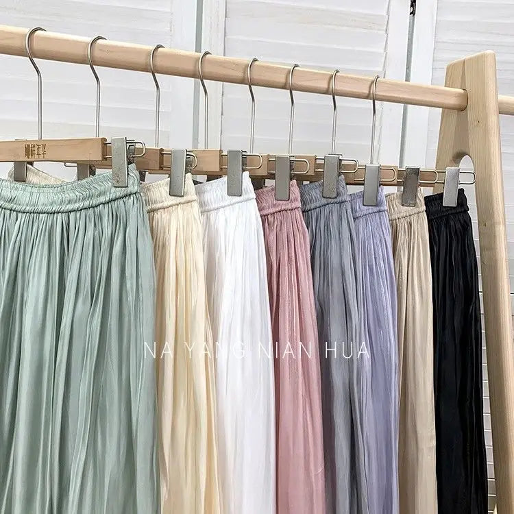 Solid Color Elastic High-Waist A-Line Midi Skirt