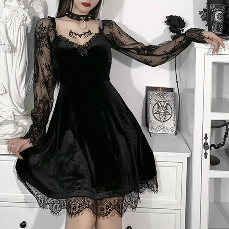 Gothic Lolita Velvet A-Line Mini Dress