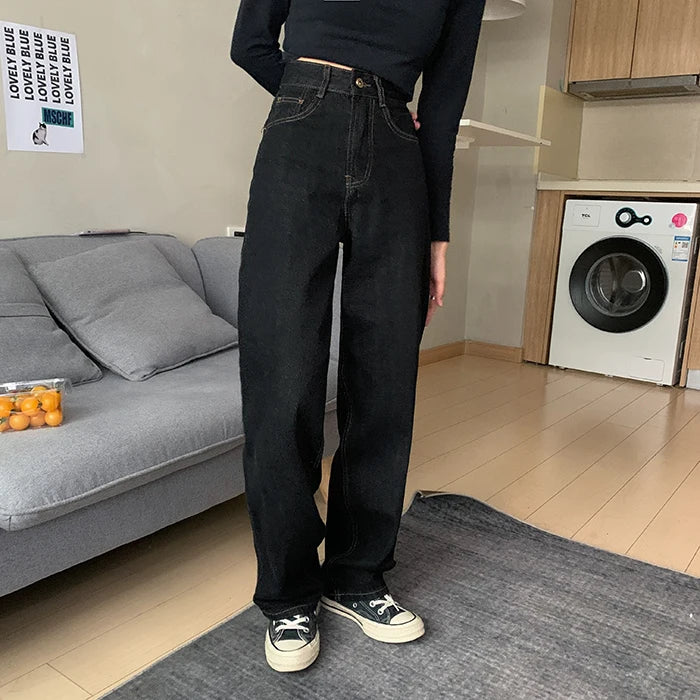 High-waist black wide-leg jeans 