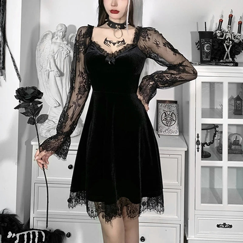 Gothic Lolita Velvet A-Line Mini Dress