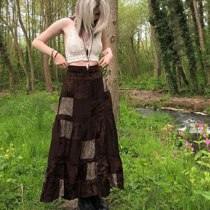 Rapcopter - 2K Boho Grunge Pleated Long Skirt