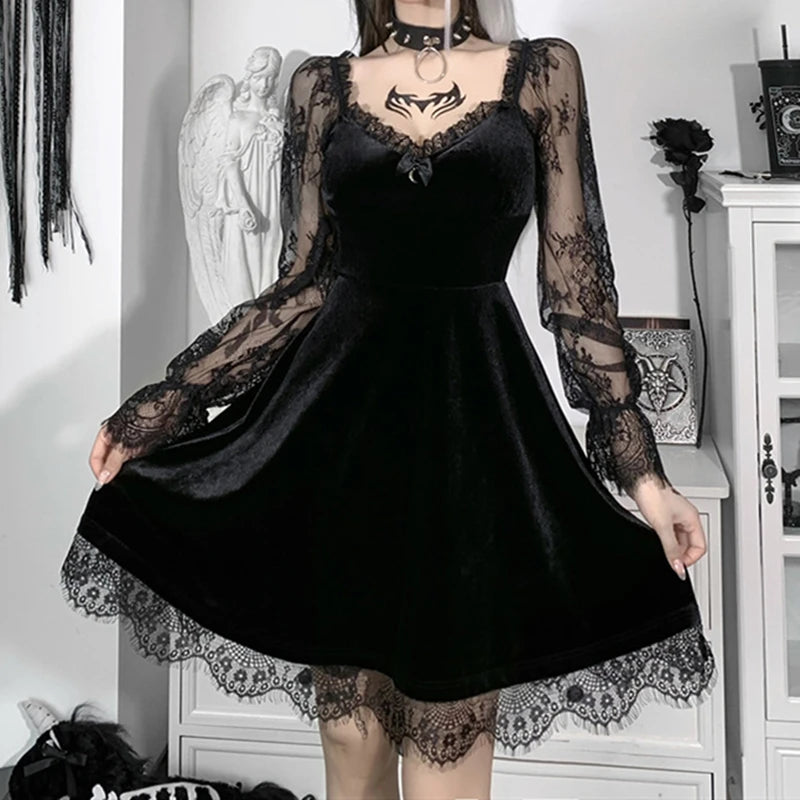 Gothic Lolita Velvet A-Line Mini Dress