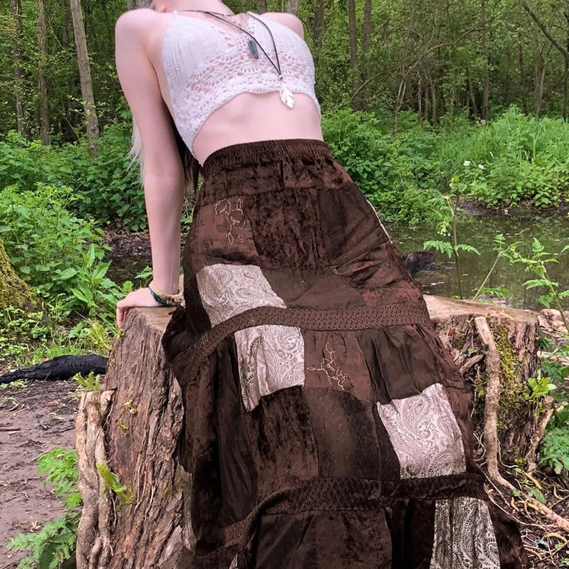 Rapcopter - 2K Boho Grunge Pleated Long Skirt