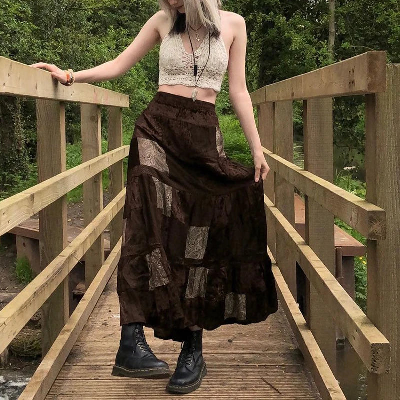 Rapcopter - 2K Boho Grunge Pleated Long Skirt