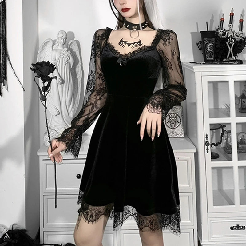 Gothic Lolita Velvet A-Line Mini Dress