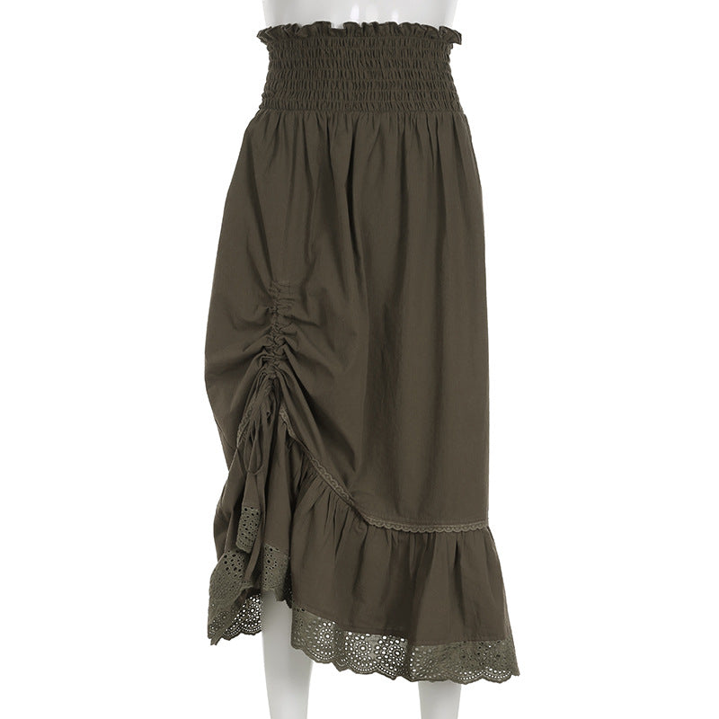 Fairycore Pleated Skirt - Ruffled Midi Skirt with Lace Trim