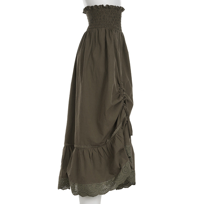 Fairycore Pleated Skirt - Ruffled Midi Skirt with Lace Trim