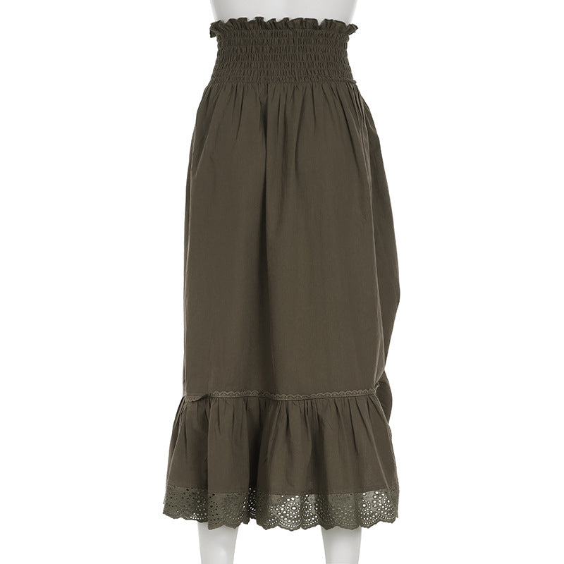 Fairycore Pleated Skirt - Ruffled Midi Skirt with Lace Trim