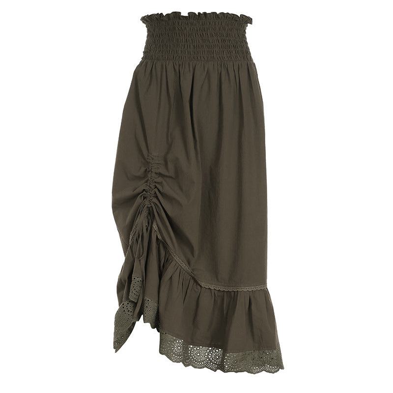 Fairycore Pleated Skirt - Ruffled Midi Skirt with Lace Trim