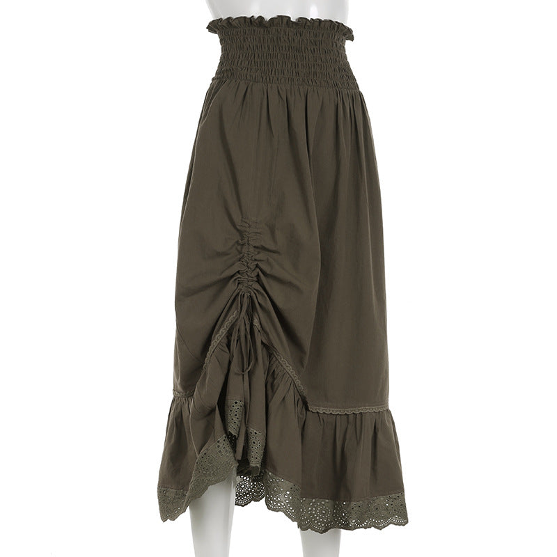 Fairycore Pleated Skirt - Ruffled Midi Skirt with Lace Trim