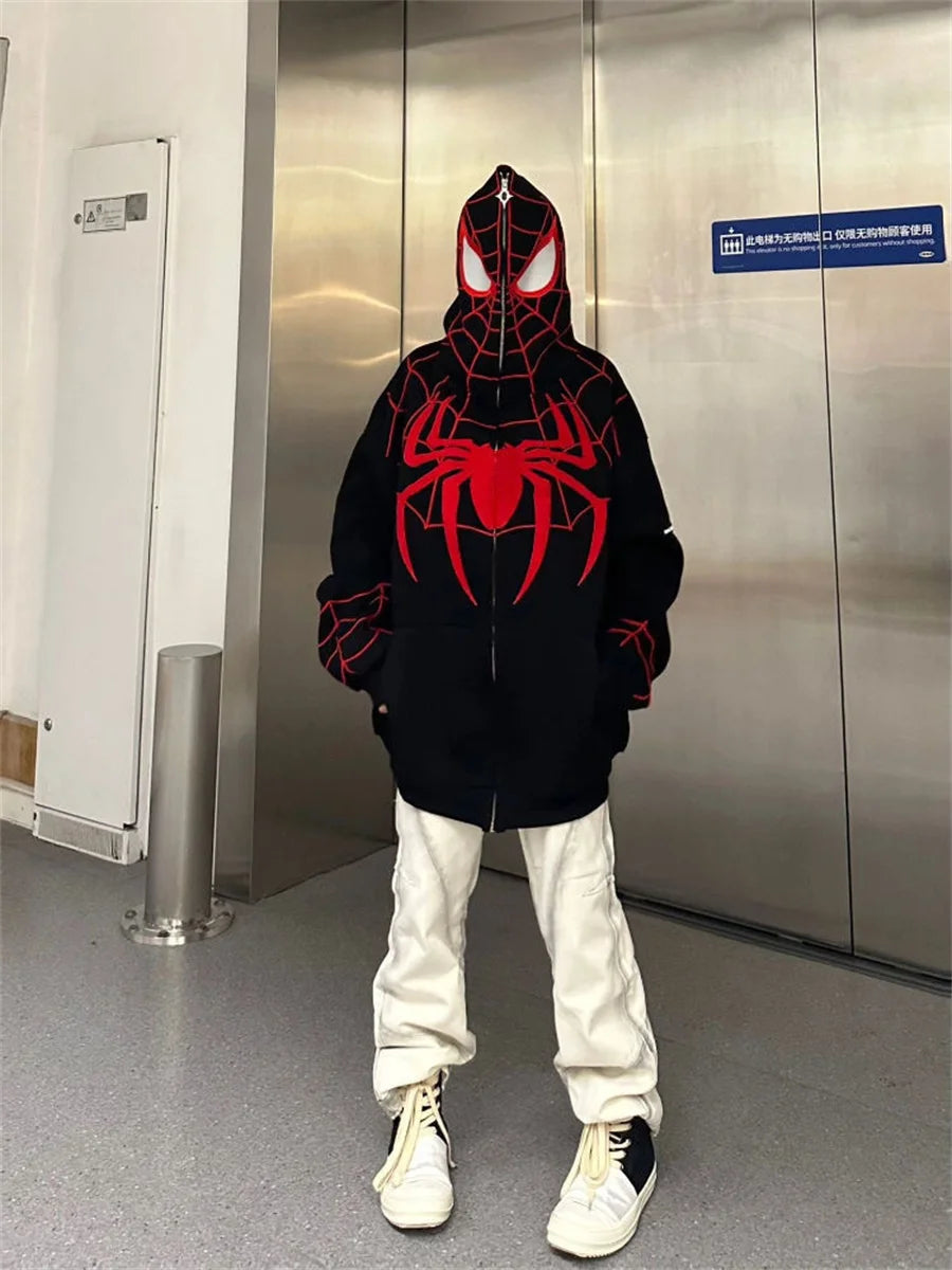 Spider Print Zip Up Hoodie