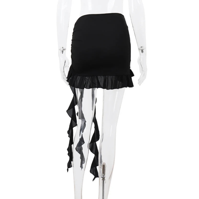 WhereMery - Black Ruffles Hollow Out Skirt