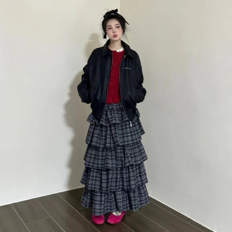 Deeptown - Vintage Ruffle Plaid Skirt