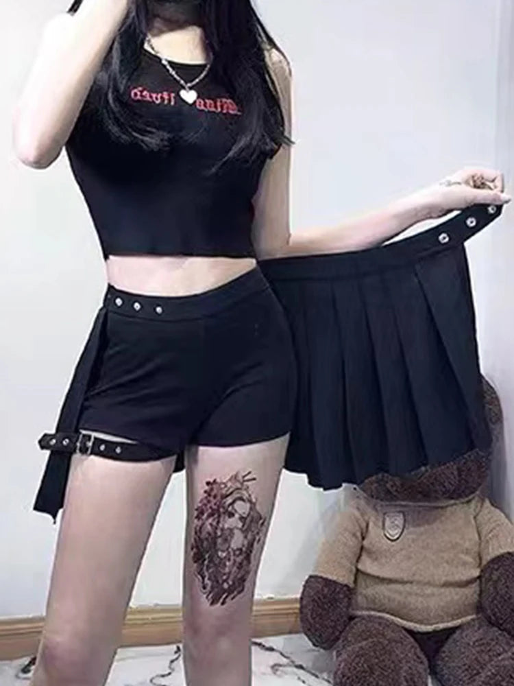 AltGoth - Y2K Punk Detachable High-Waist Skirt Shorts