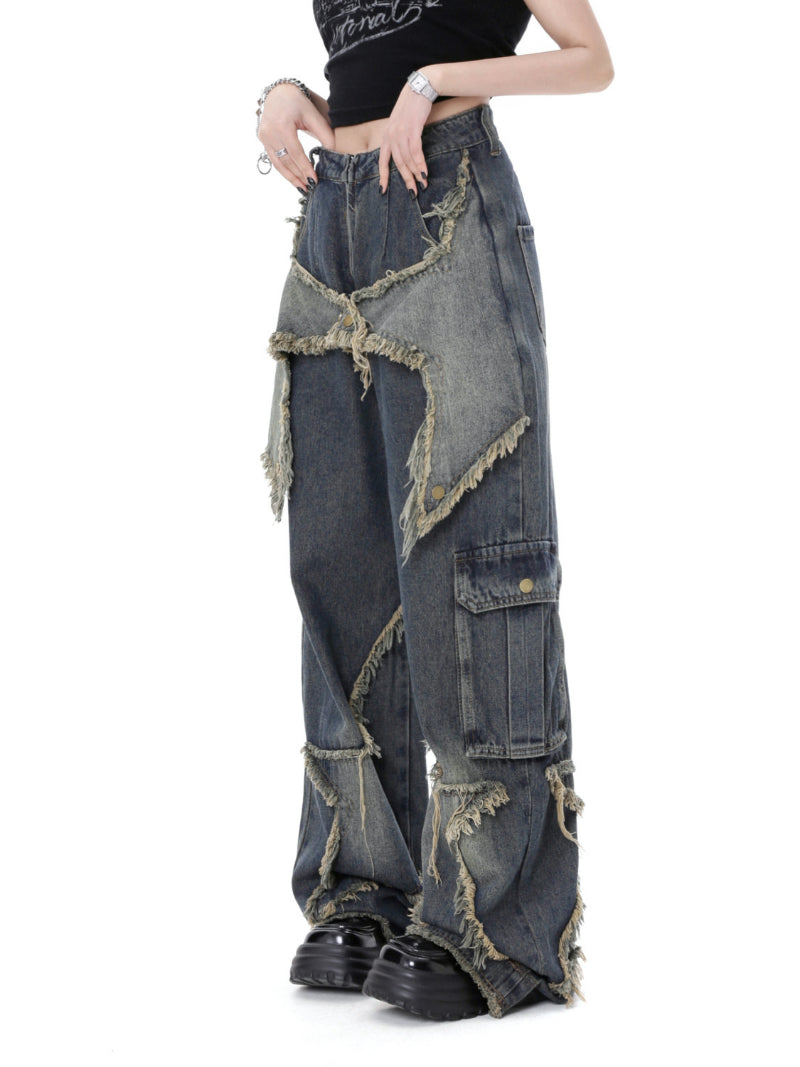 Star Stitching Tassel Wide-Leg Jeans 