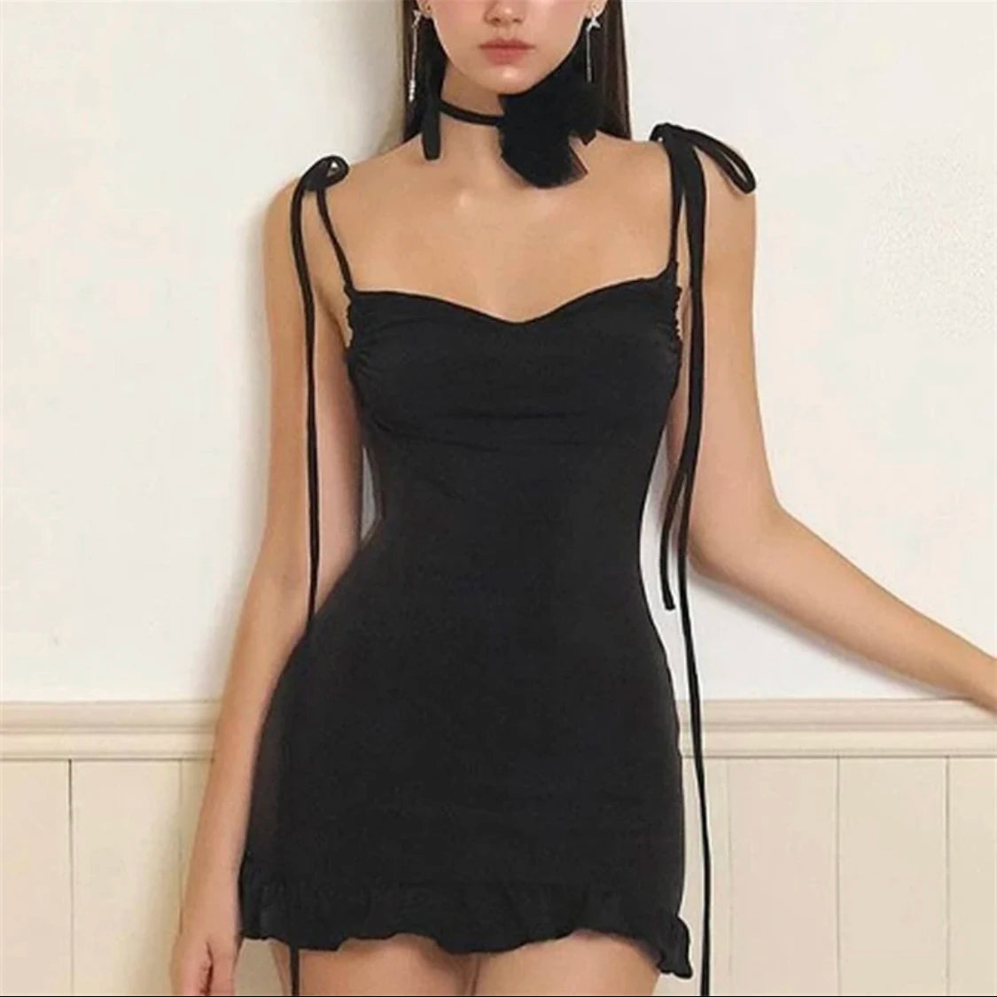 Y2K Backless Lace-Up Dress