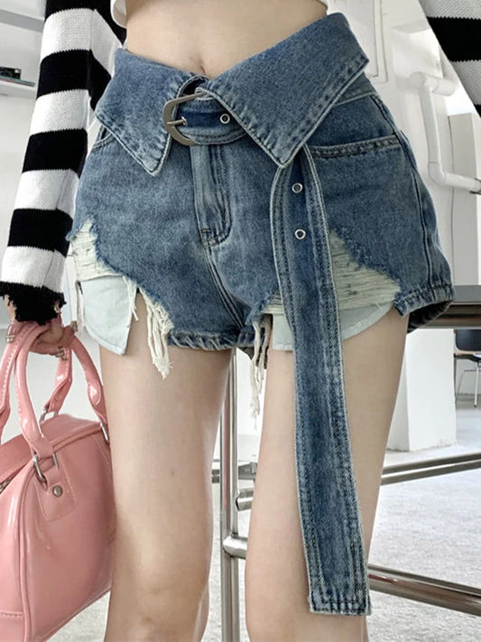 High waist ripped denim shorts 