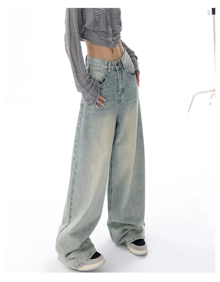 Full-Length Vintage Distressed Wide-Leg Jeans