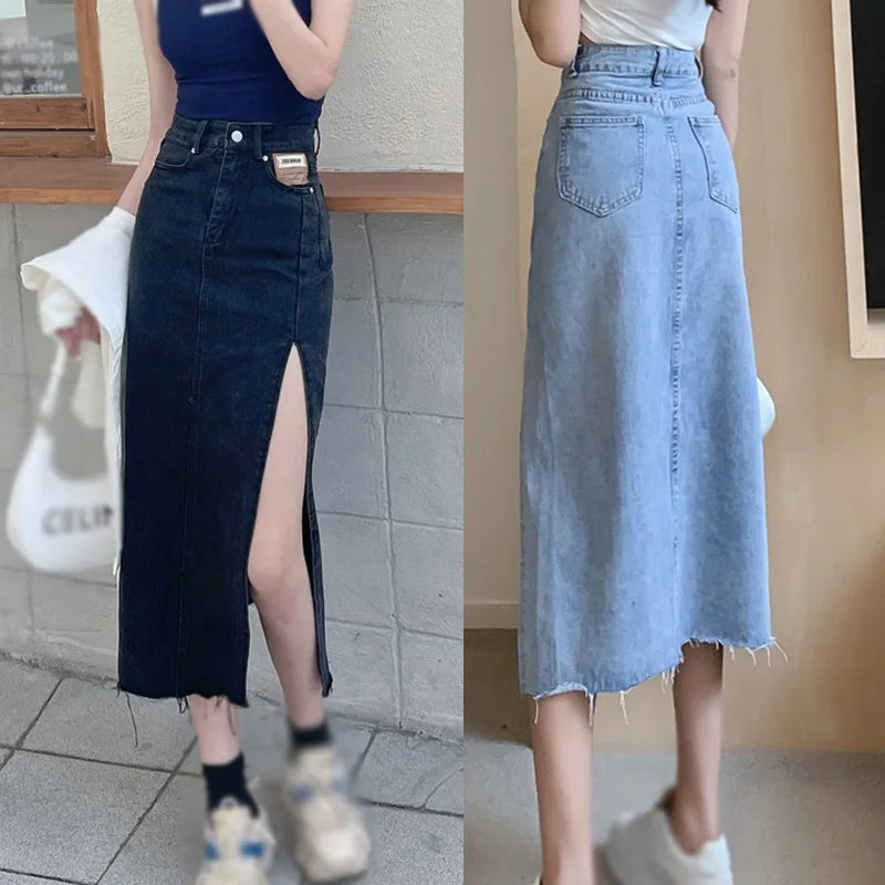 A-Line High-Waist Denim Skirt 