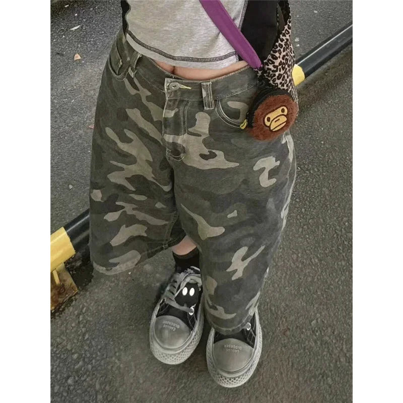 Camouflage High Waist Denim Shorts