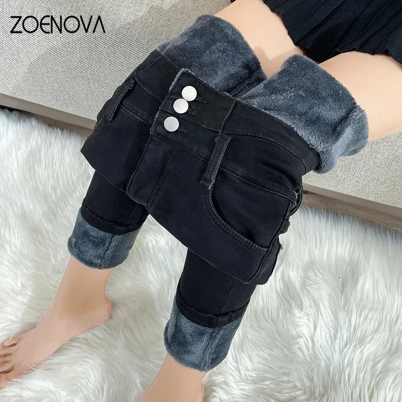 ZOENOVA - Fleece Velvet Elastic Jeans