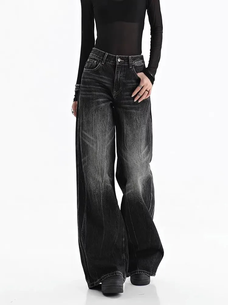 Black Women's Jeans - Vintage Baggy Wide Leg