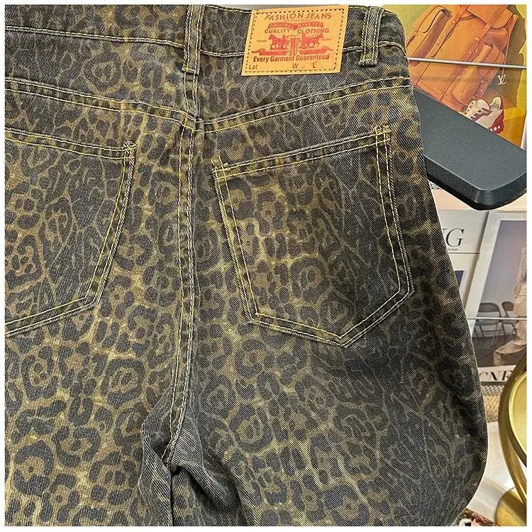 Duomofu - Retro Leopard Print Jeans 