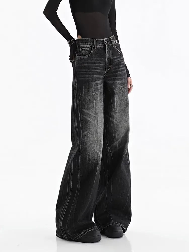 Black Women's Jeans - Vintage Baggy Wide Leg