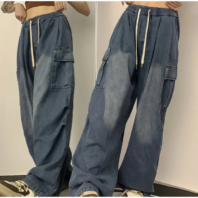 Baggy Wide-Leg Cargo Jeans - Vintage Streetwear Style