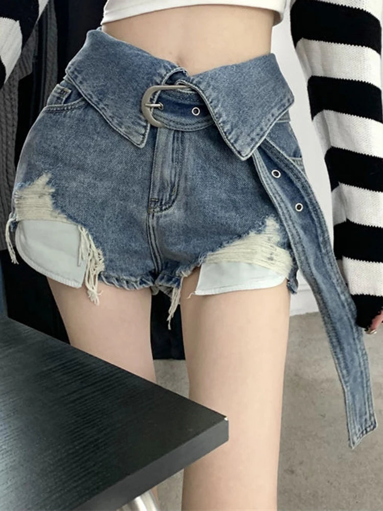 High waist ripped denim shorts 