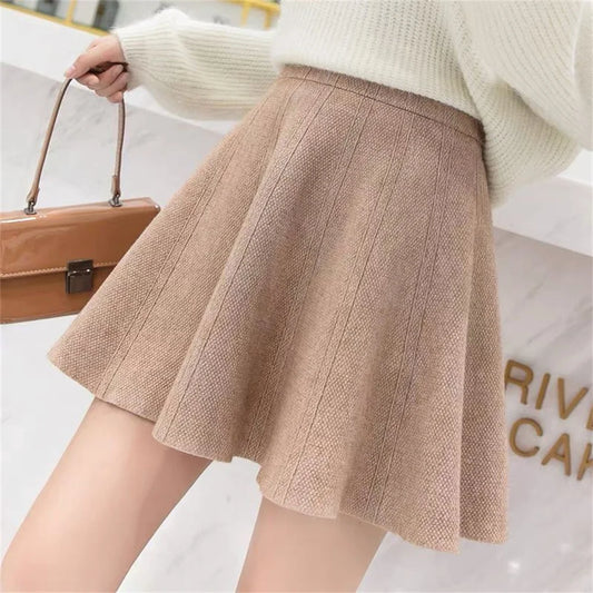 YKANGS - High-Waist A-Line Knitted Short Skirt