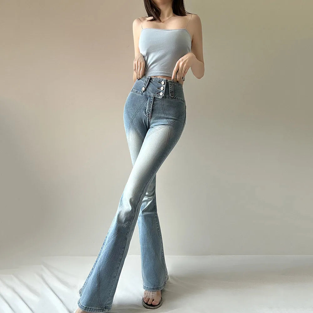 Flare Jeans - Skinny High-Waist Bell Bottom Pants 