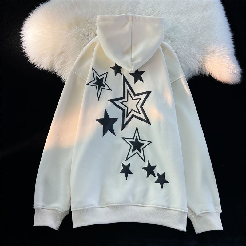 Oversized Star Print Hoodie - Unisex Y2K 