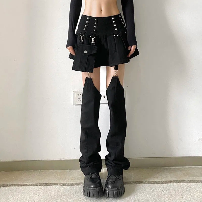 Hizilent - Y2K Detachable Overalls Mini Skirt