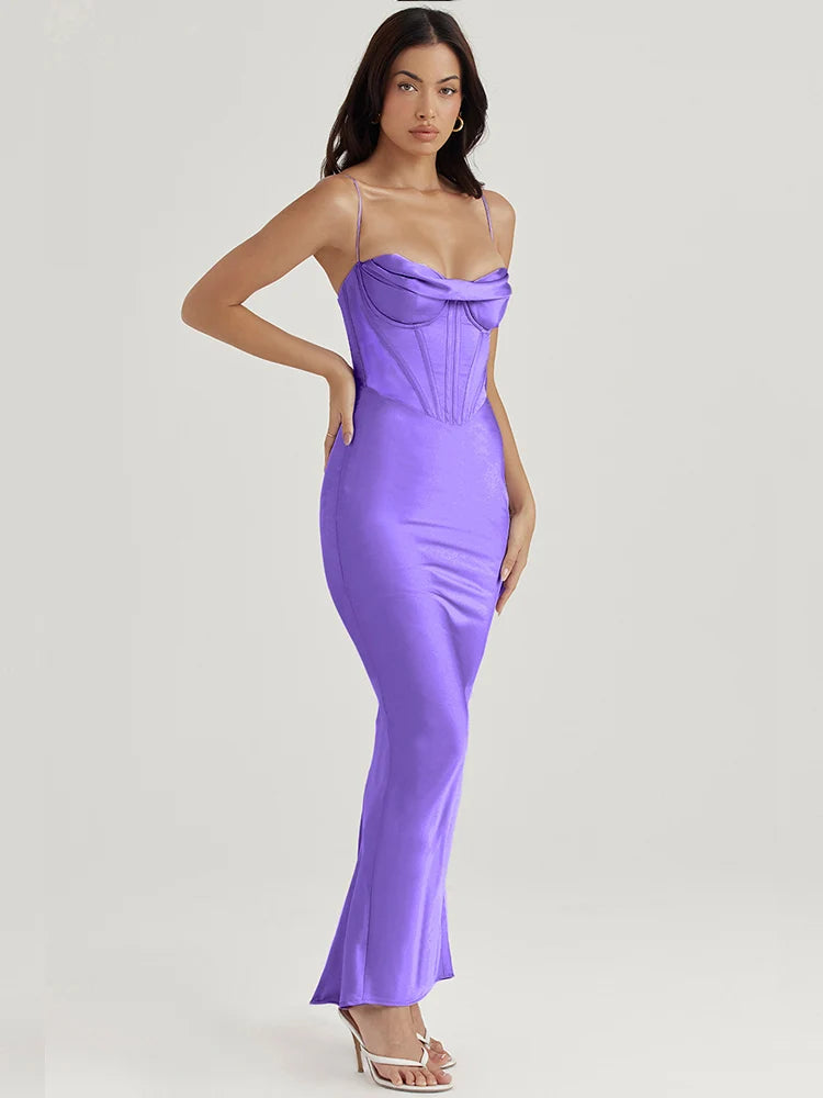 Suninheart - Bodycon Satin Maxi Dress 