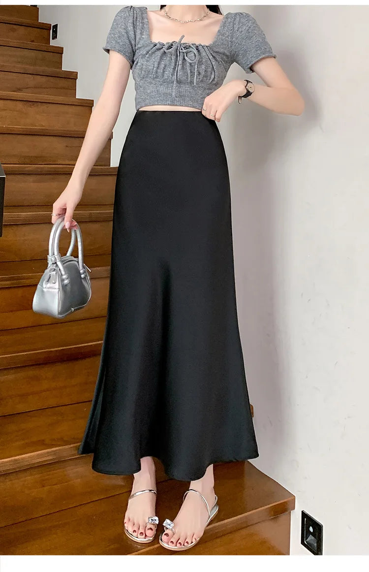 Satin Fishtail Skirt - High-Waist Chic Skirt