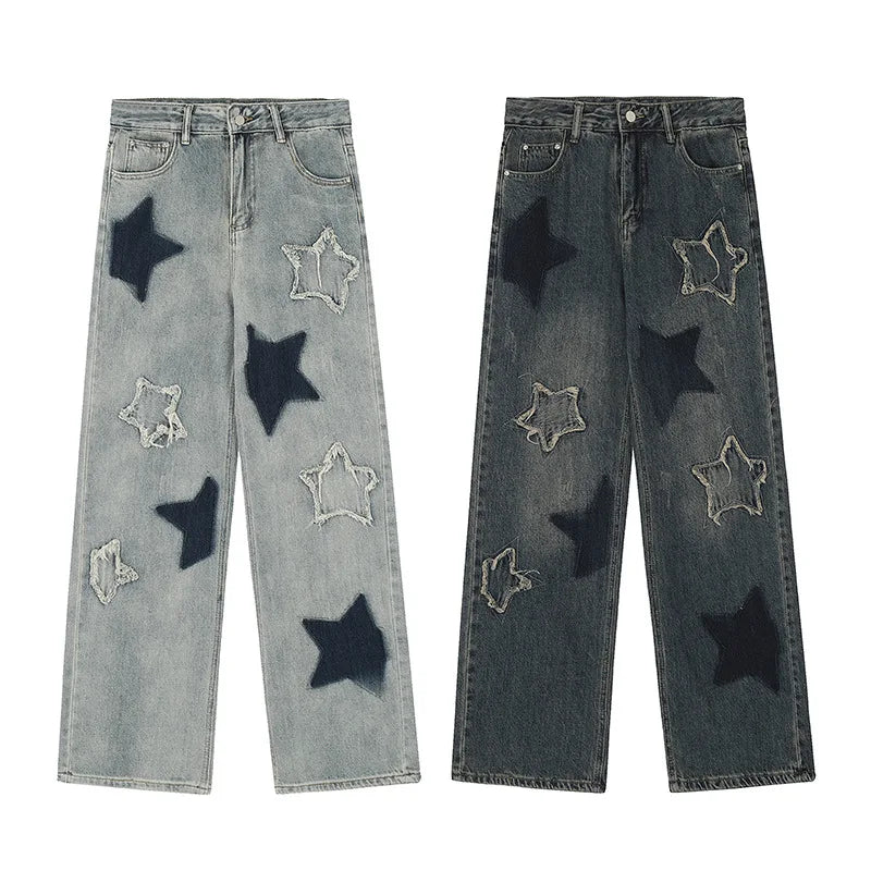 Star Embroidered High-Waist Cargo Jeans