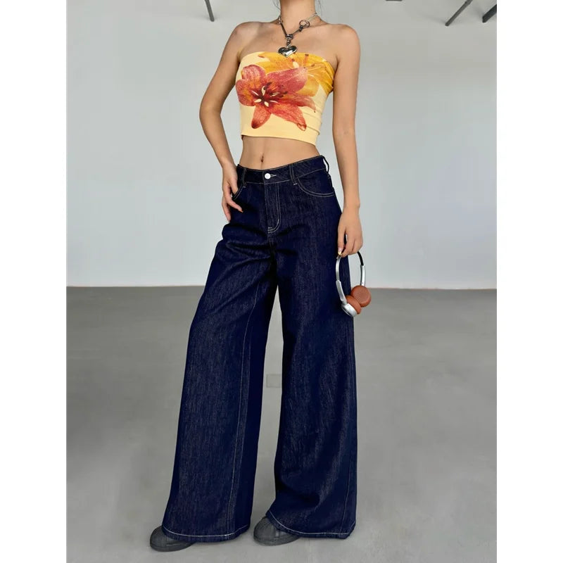 High-Waist Vintage Straight Baggy Jeans - Y2K American Style 