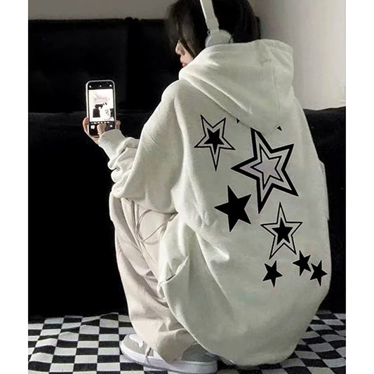 Oversized Star Print Hoodie - Unisex Y2K 