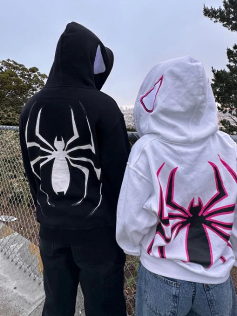 Spider Print Zip Up Hoodie