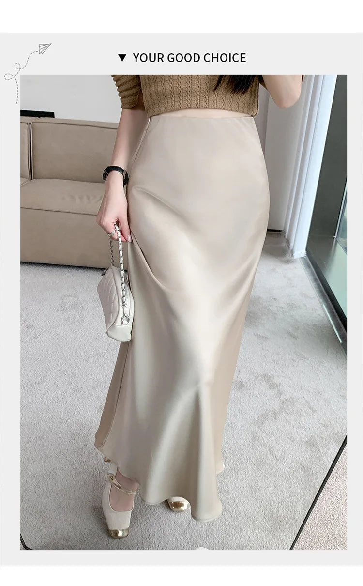 Satin Fishtail Skirt - High-Waist Chic Skirt