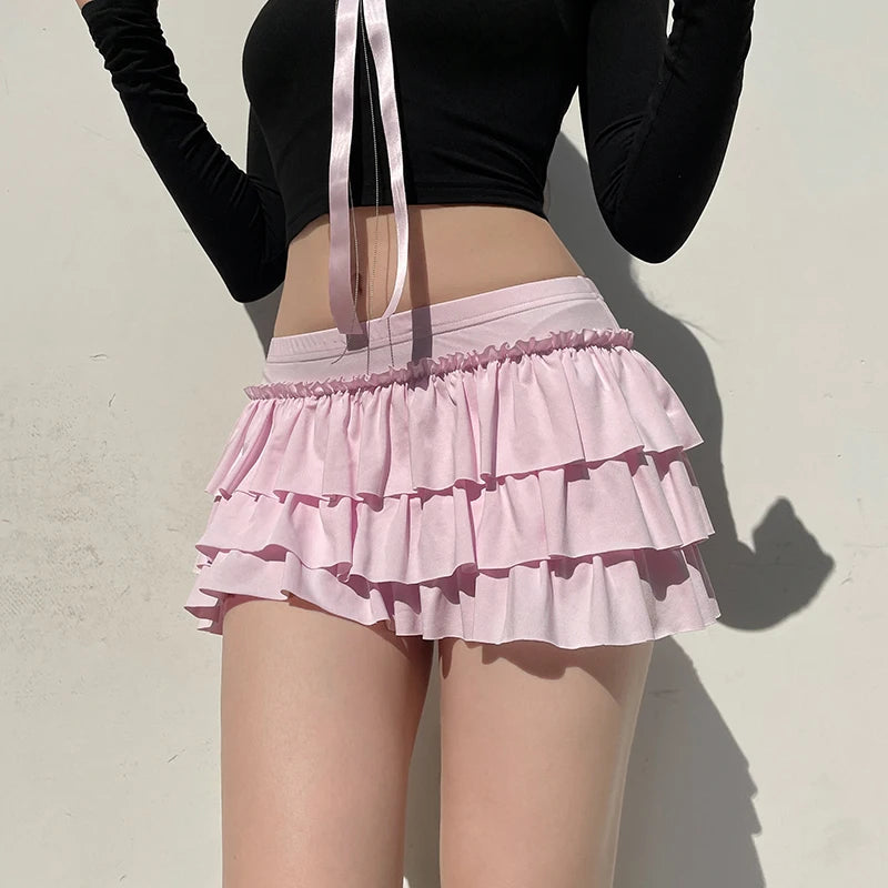 IAMHOTTY - Pink Bow Low-Waisted Mini Skirt 