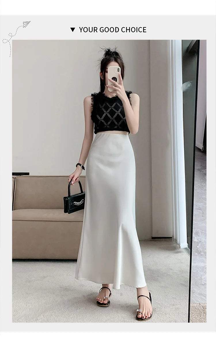 Satin Fishtail Skirt - High-Waist Chic Skirt