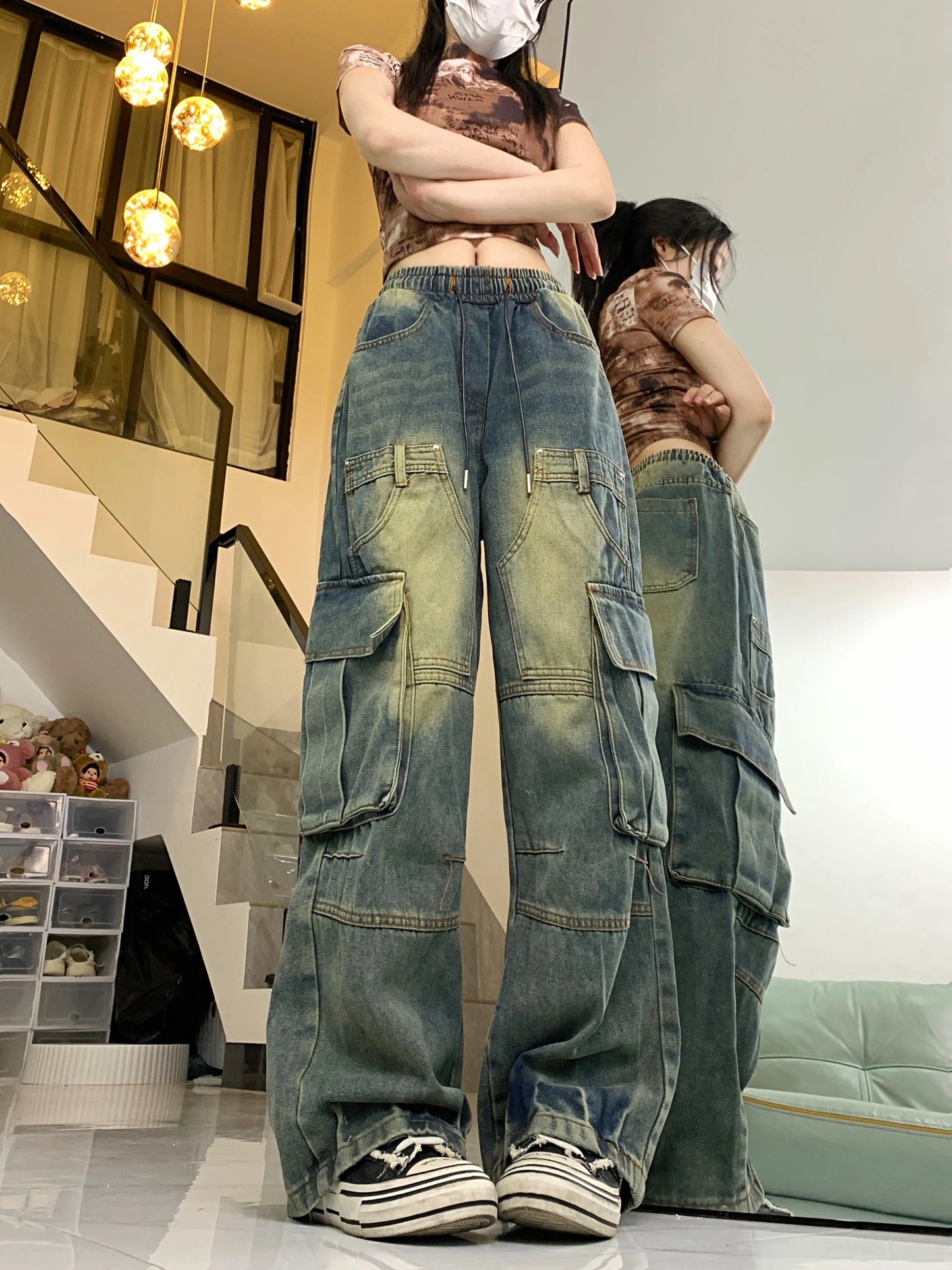 Cargo Pants - Dark Gray Wide-Leg Y2K Jeans