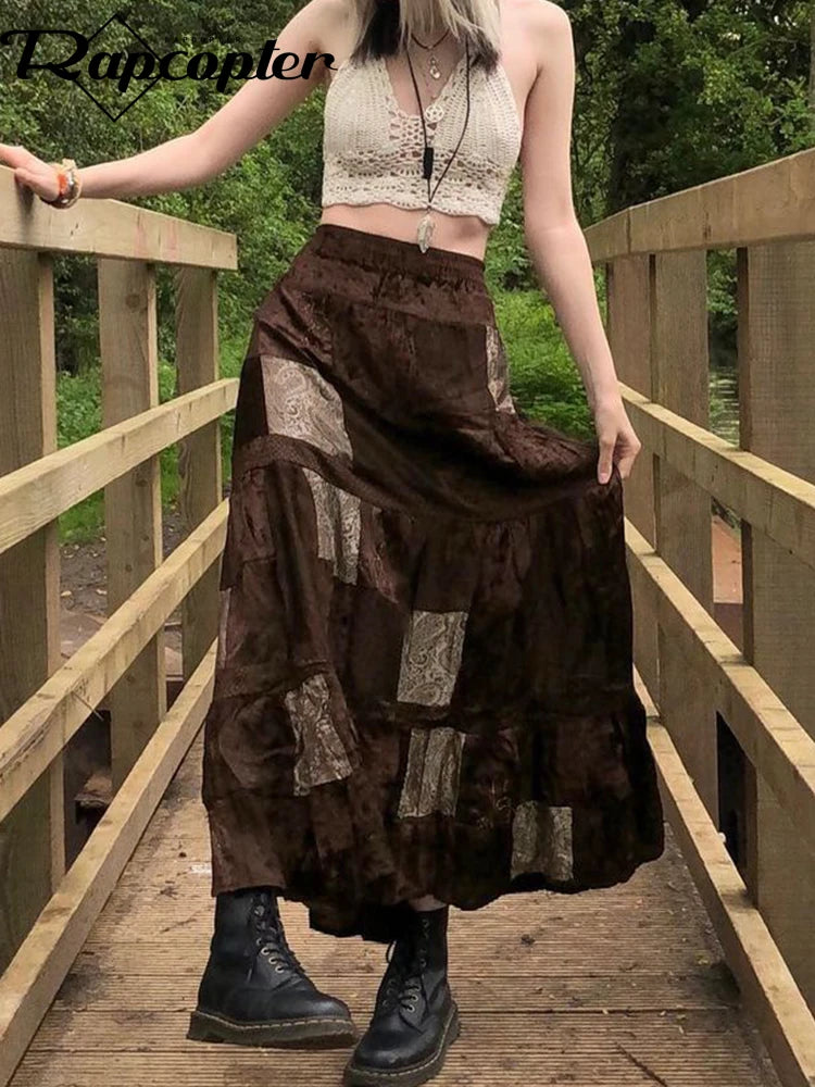 Rapcopter - 2K Boho Grunge Pleated Long Skirt