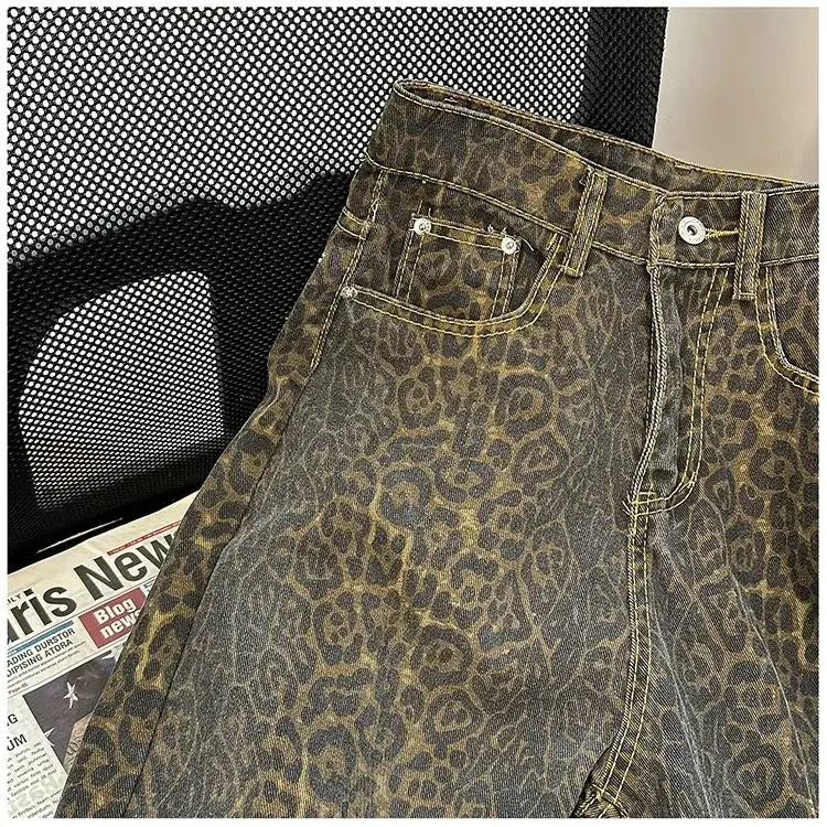 Duomofu - Retro Leopard Print Jeans 